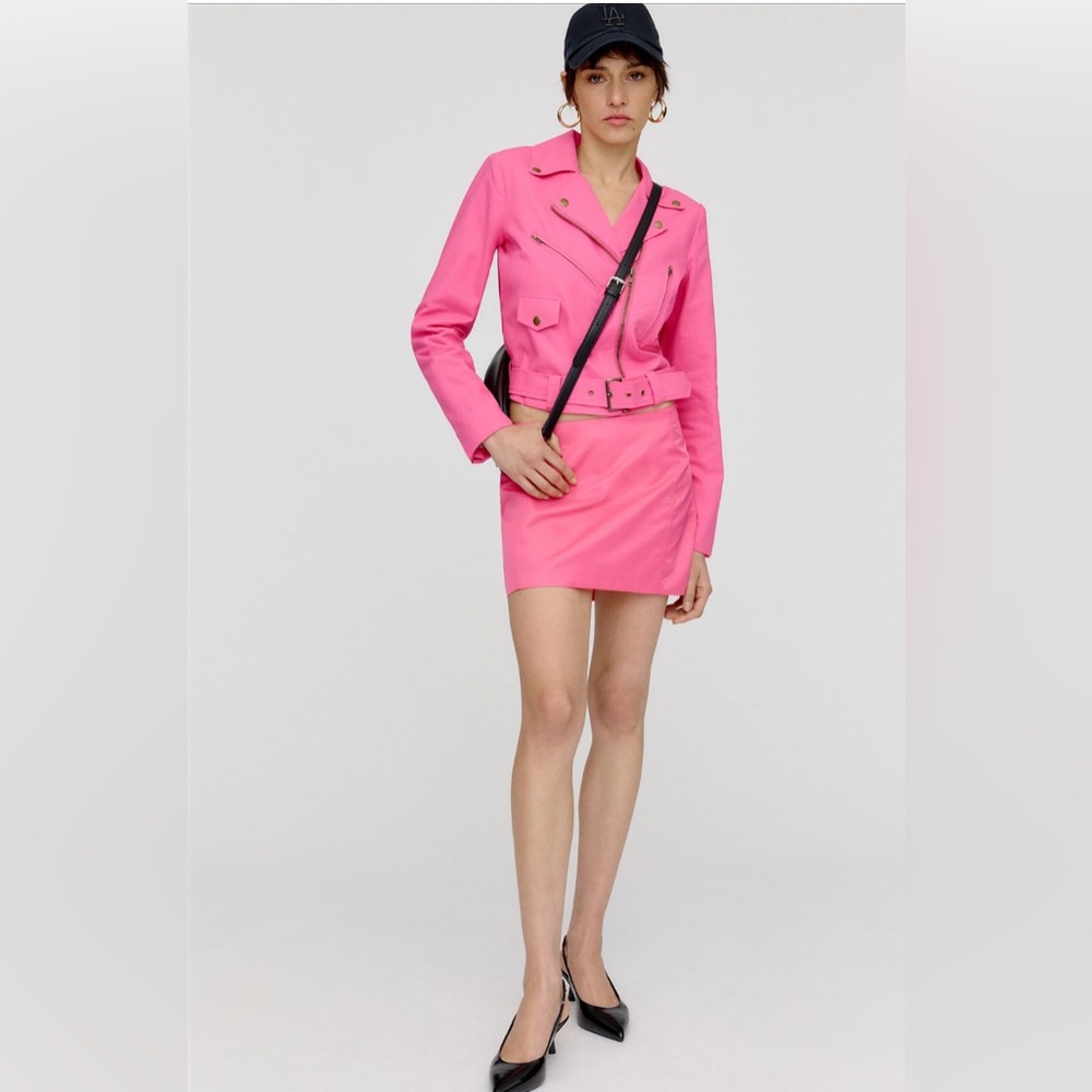 Dolan Cropped Linen Slim Moto Jacket